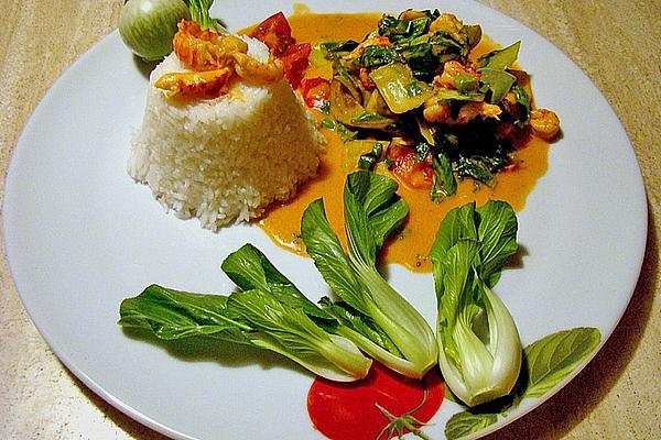 Crayfish Curry with Thai Aubergines and Pak Choi