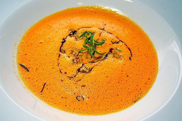 Cream Of Paprika Soup with Walnuts and Rosemary