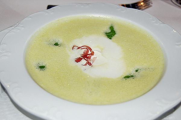 Cream Of Pea Soup with Snow Peas and Parma Ham