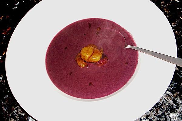 Cream Of Red Cabbage Soup with Glazed Chestnuts