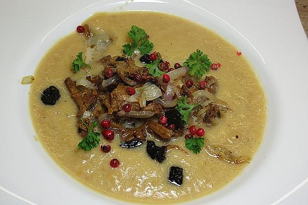 Cream Of Turnip Soup with Chanterelles and Prunes