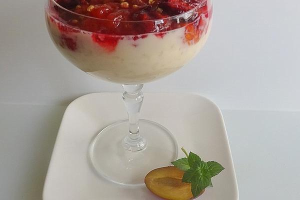 Cream Rice Pudding with Cinnamon and Plum Compote