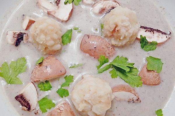 Creamy Mushroom Soup with Bacon Dumplings