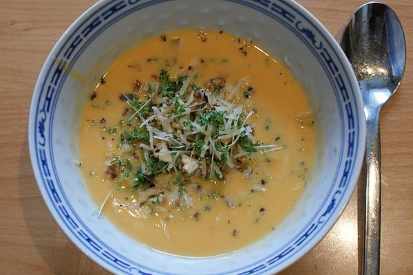 Cress and Cheese Soup with Roasted Walnuts