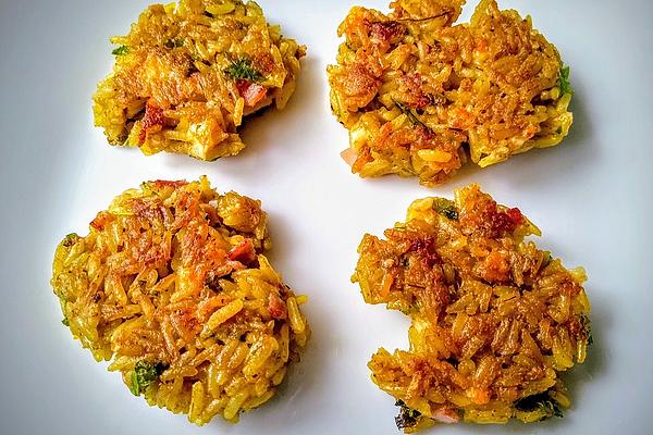 Crispy Curry Rice Cookies with Cheese and Ham
