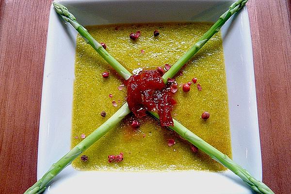 Crème Brûlée Of Green Asparagus with Jam Of Barberries and Onions