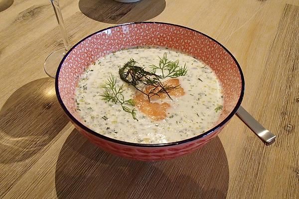 Cucumber and Cream Soup with Salmon