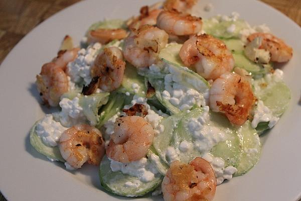 Cucumber Salad with Cottage Cheese and Fried Shrimp