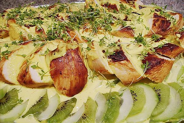 Cucumber Salad with Kiwi, Chicken Breast and Lime Mayonnaise