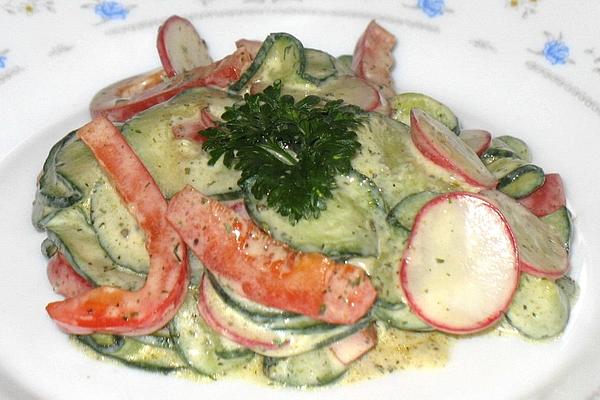 Cucumber Salad with Peppers, Radishes and Pumpkin Seed Oil