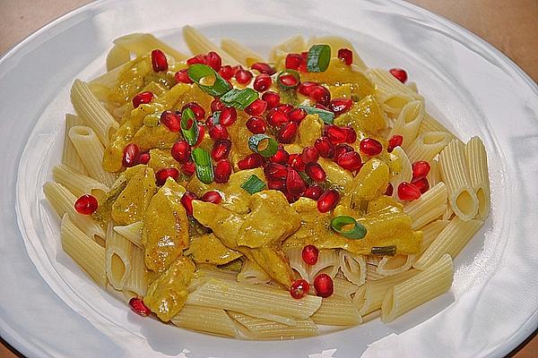Curry Pasta with Turkey or Chicken and Pomegranate