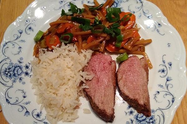 Duck Breast with Carrots and Bamboo Shoots