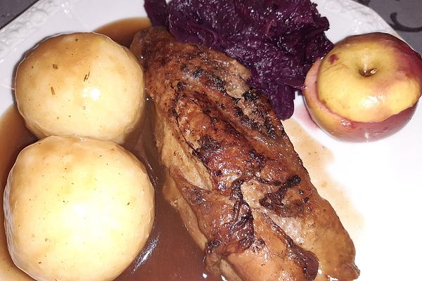 Duck Breast with Red Cabbage and Dumplings