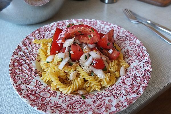 Egg Noodles with Tomato Salad