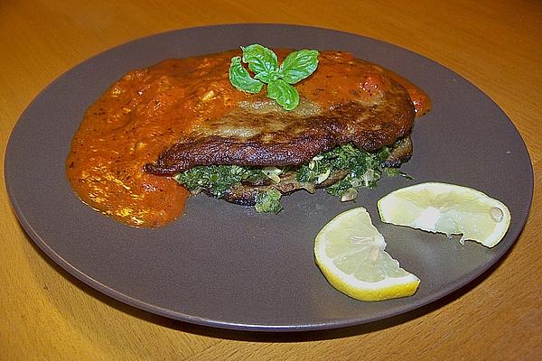 Eggplant Pancakes with Spinach Filling and Tomato Sauce