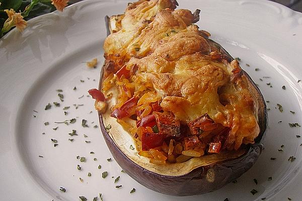 Eggplant with Rice Filling and Cheese Crust