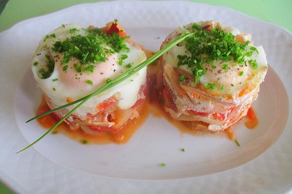 Eggs on Tomato and Kohlrabi Ragout