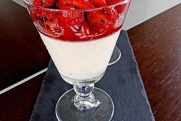 Elderflower Mousse with Strawberry and Mint Ragout