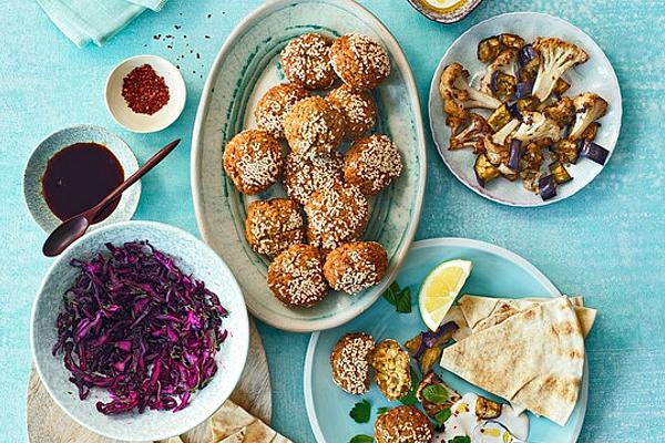 Falafel with Red Cabbage Salad and Tahini Sauce