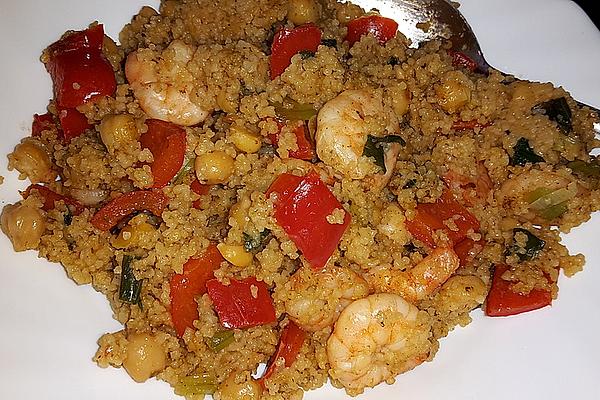 Fancy Couscous Pan with Peppers and Prawns