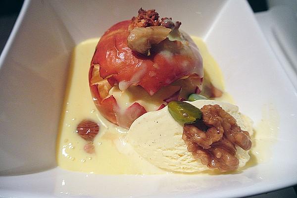 Festive Baked Apples with Marzipan and Rum Raisins with Vanilla Sauce