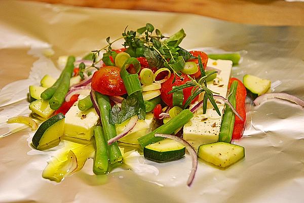 Feta Packet with Green Beans, Tomatoes, Zucchini