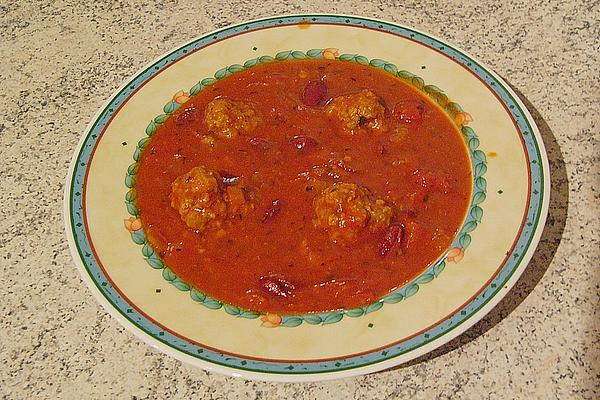 Fiery Tomato Soup with Meatballs
