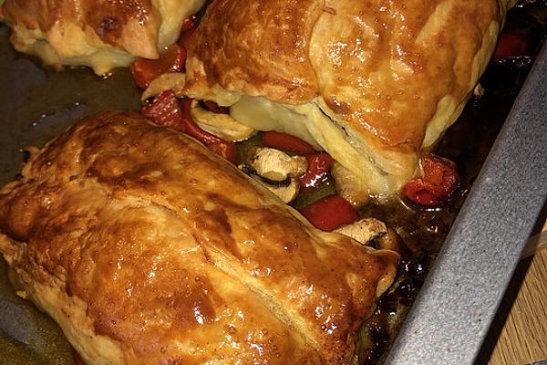 Filled Chicken Breasts Coated with Ham and Puff Pastry