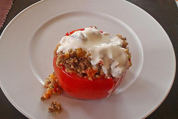 Filled Couscous Tomato with Yogurt Sauce