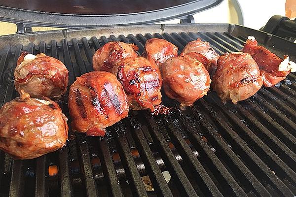 Filled Meatballs Wrapped in BBQ Bacon