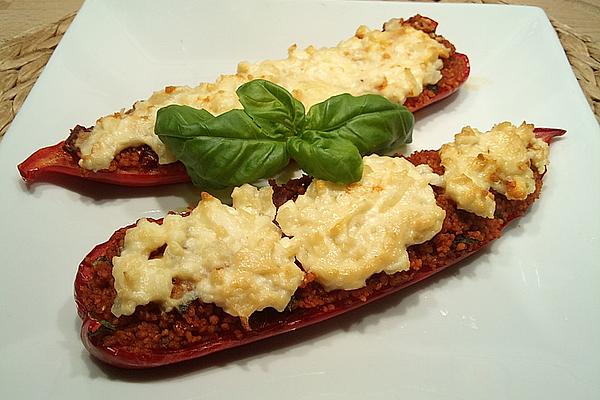 Filled Pointed Peppers with Tomato Couscous and Feta Cream