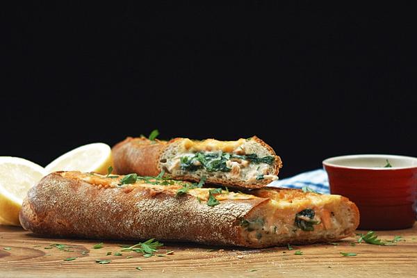 Filled Salmon and Spinach Baguette
