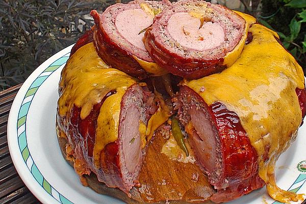 Filled Sausage Wrapped in Minced Meat and Bacon
