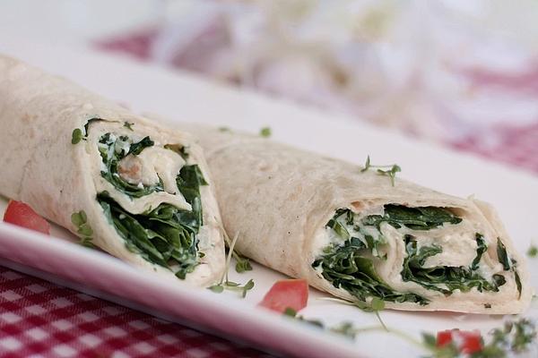 Filled Wheat Tortillas with Sheep Cheese Cream and Rocket