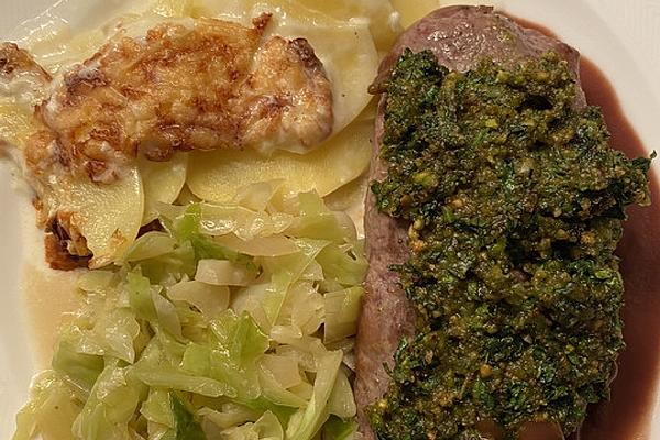 Fine Lamb with Green Beans and Potato Gratin