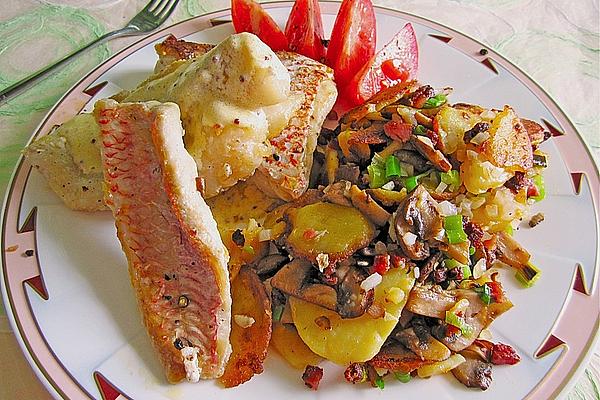 Fine Pan Fish with Fried Potatoes and Mustard Sauce