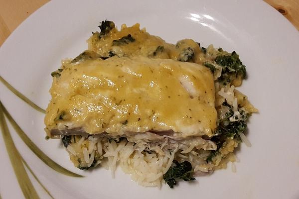 Fish Casserole with Honey – Mustard Sauce and Spinach