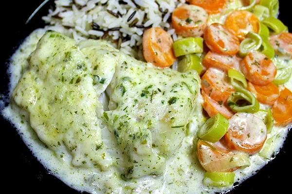 Fish Fillet Baked with Herb and Cream Sauce