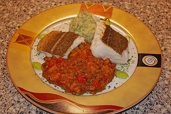 Fish Fillet Fried on Lentil Vegetables
