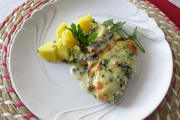 Fish Fillet in Herb and Cheese Crust with Herb Sauce