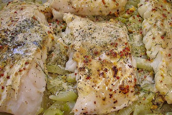 Fish Fillet on Fennel in Butter and Mustard Sauce