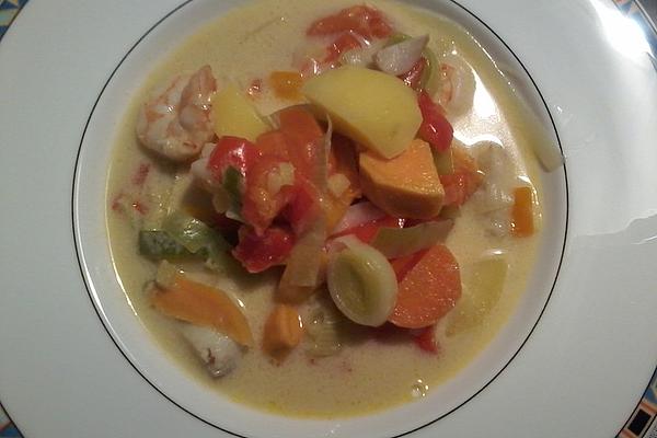 Fish Soup with Sweet Potato, Bell Pepper and Ginger