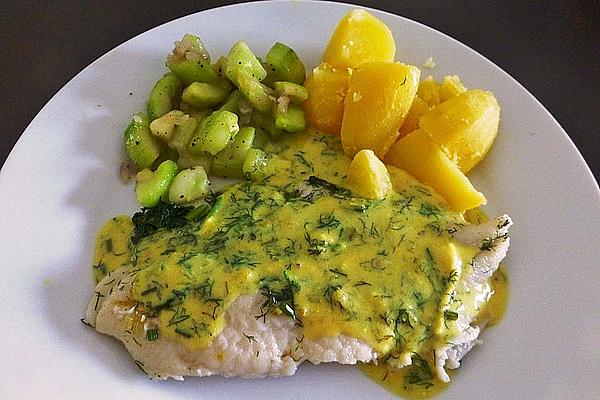 Fish with Tender Cucumber Vegetables in Dill Sauce