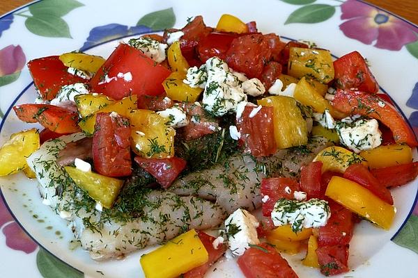 Fish with Vegetables, Feta, Honey and Dill