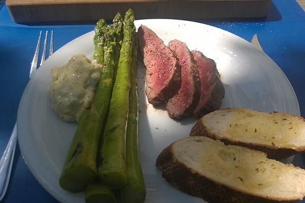 Flank Steak and Grilled Green Asparagus with Tarragon Mayonnaise