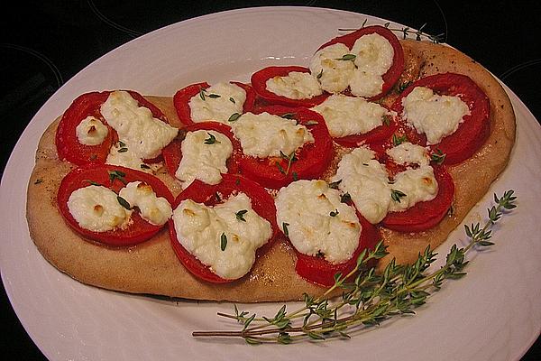 Flat Bread with Sheep Cheese and Tomatoes