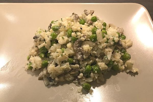 Flower Isotto with Peas and Mushrooms