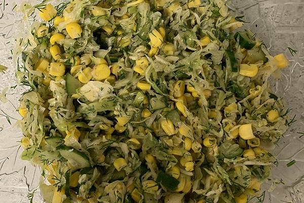 Fresh Coleslaw Made from White Cabbage with Corn, Cucumber and Dill