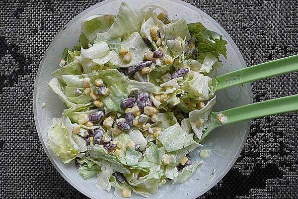 Fresh Salad with Kidney Beans, Corn, Pickled Cucumber and Iceberg Lettuce