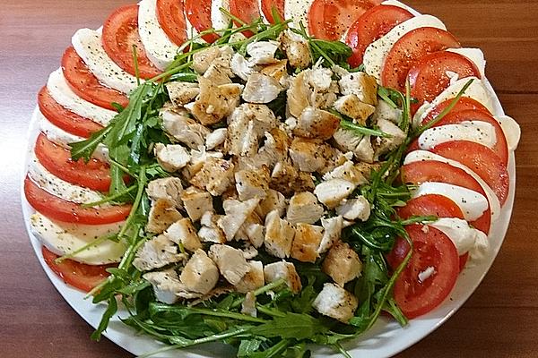 Fresh Tomato and Mozzarella Salad with Rocket and Chicken Strips